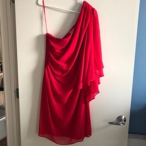 Evan Picone One-Shoulder Red Drape Dress | Size 14